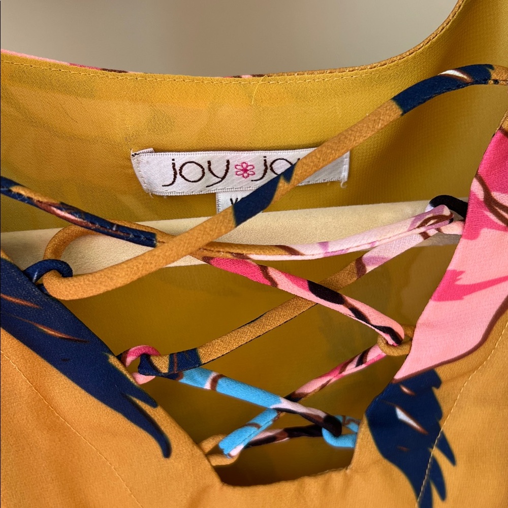 Joy Joy Yellow Gold Floral Dress. Size XS - Picture 3 of 4